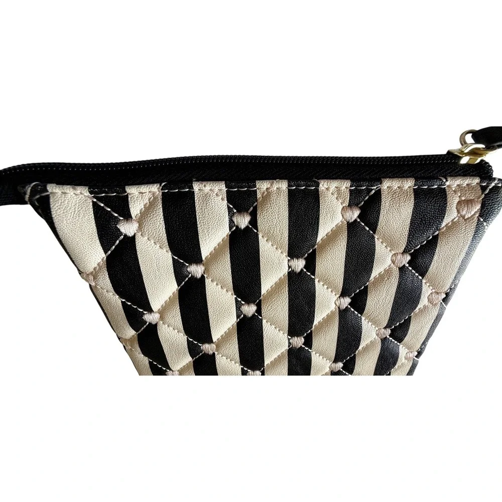 Luv Betsey Johnson Quilted Cute Pink Hearts Stripe Makeup Bag Pouch Girlhoodcore